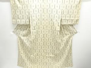 アンティーク　亀甲絣柄織り出し手織り真綿小千谷紬単衣着物